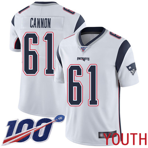 New England Patriots Football #61 100th Season Limited White Youth Marcus Cannon Road NFL Jersey->youth nfl jersey->Youth Jersey